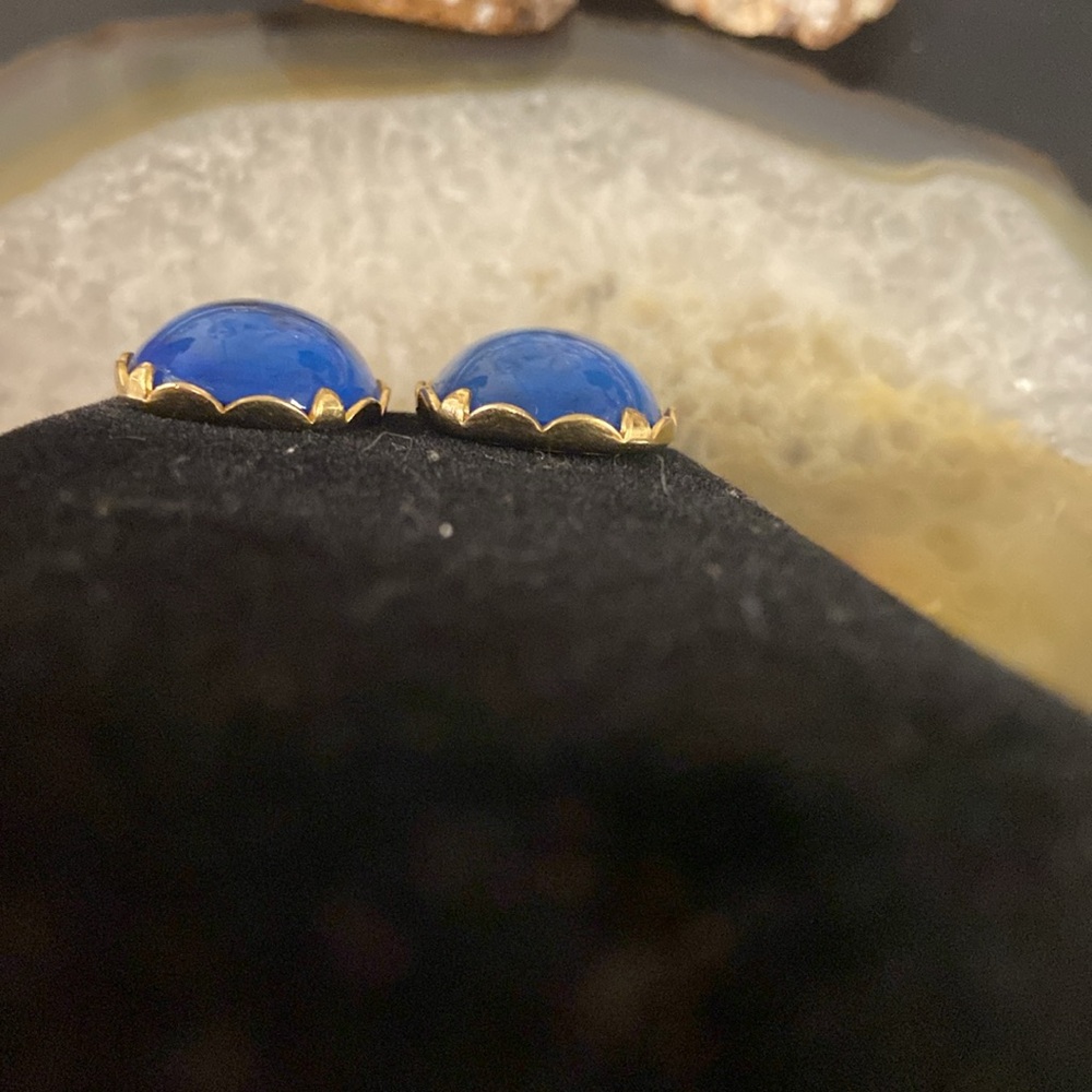 Sold EmJ Emmons vintage blue & gold clip on earrings 1" 1949-55 - Picture 6 of 15